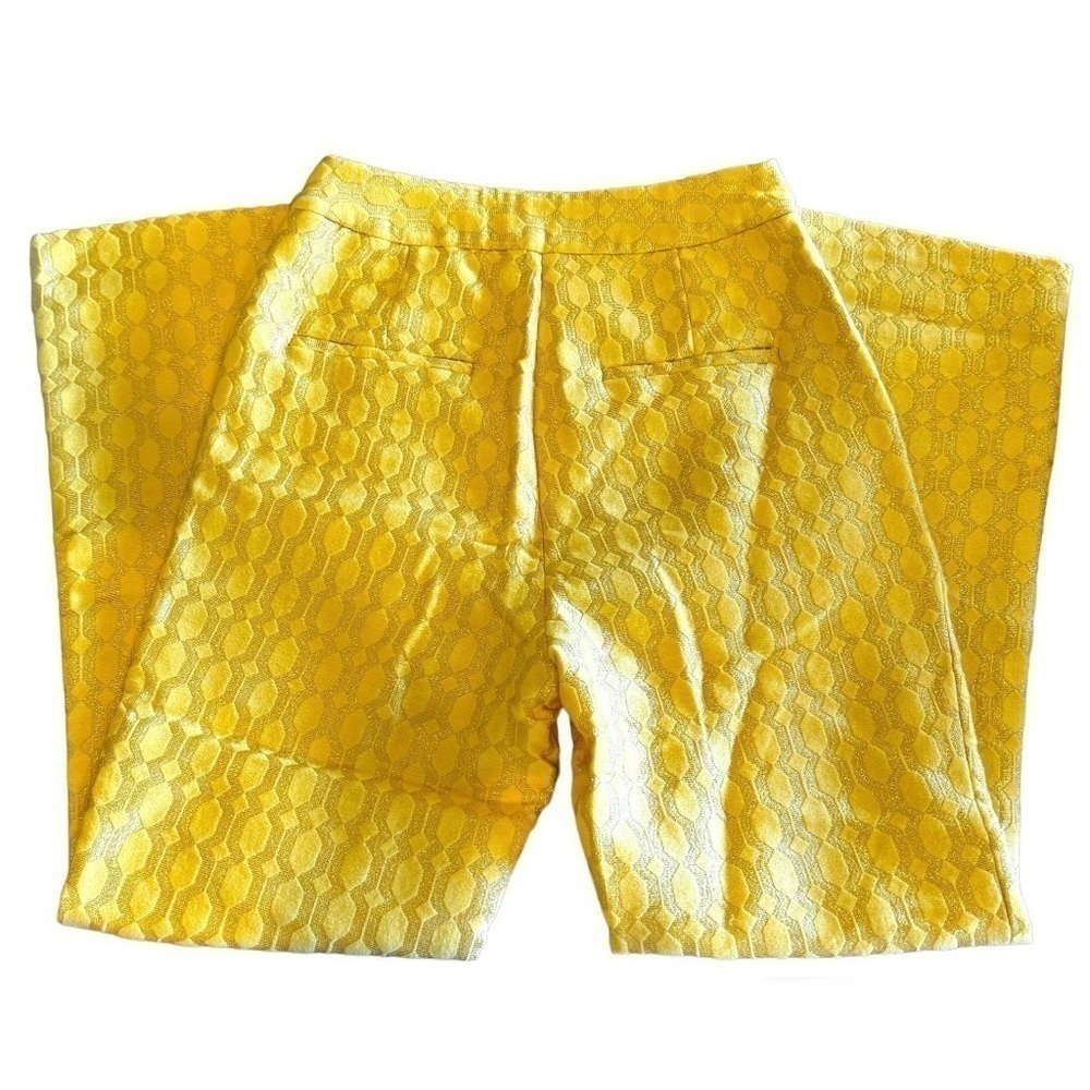 Floral Jacquard Yellow Women's Pants - Picture 3 of 9
